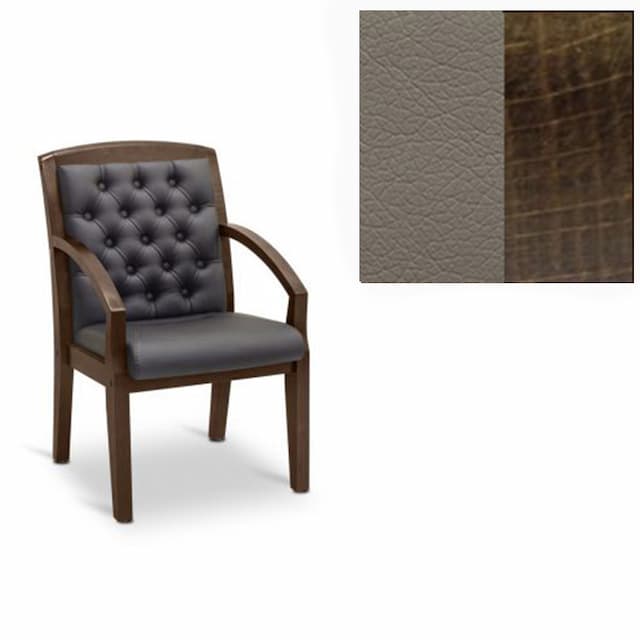 Кресло посетителя Юнитекс Граф+с утяжкой экокожа премиум серо-коричневая CN6/дерево-тёмный орех аида