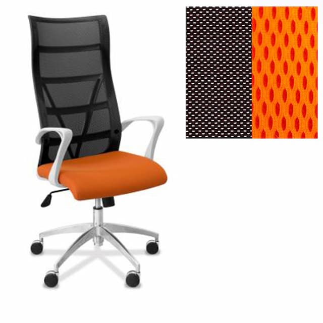 Офисное кресло Юнитекс Топ X белый каркас сетка/ткань TW черная/ оранжевая