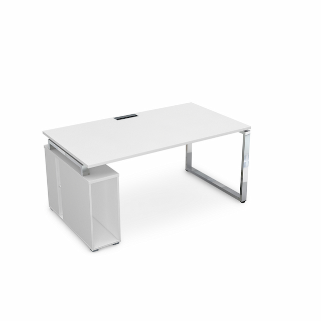 Стол с тумбой под системный блок АЛСАВ Gloss line НССБ-О.995 белый премиум/металл глянец