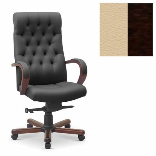 Кресло руководителя Юнитекс Status натуральная кожа с компаньоном бежевая/дерево-венге